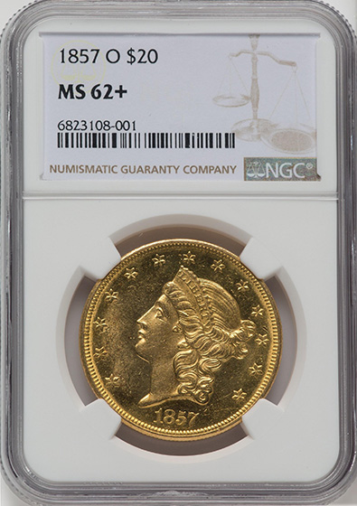 Picture of 1857-O LIBERTY HEAD $20 MS62+ 
