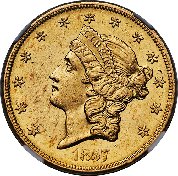 Picture of 1857-O LIBERTY HEAD $20 MS62+ 