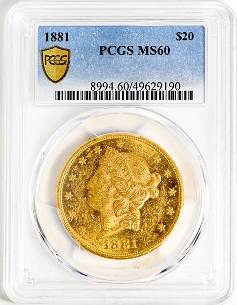 Picture of 1881 LIBERTY HEAD $20 MS60 