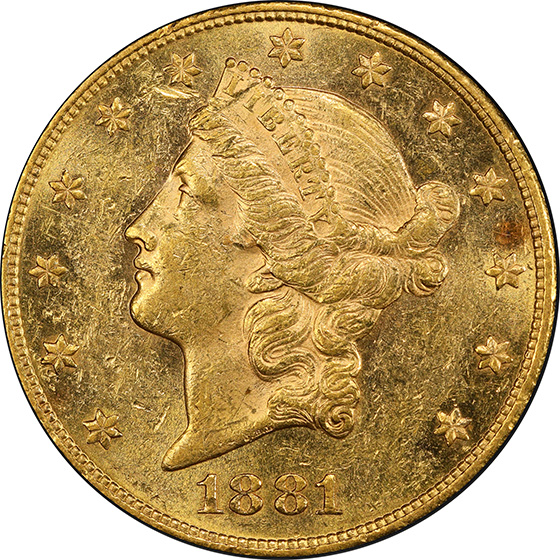 Picture of 1881 LIBERTY HEAD $20 AU58 