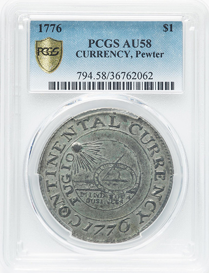 Picture of 1776 CURRENCY, PEWTER $1 AU58 