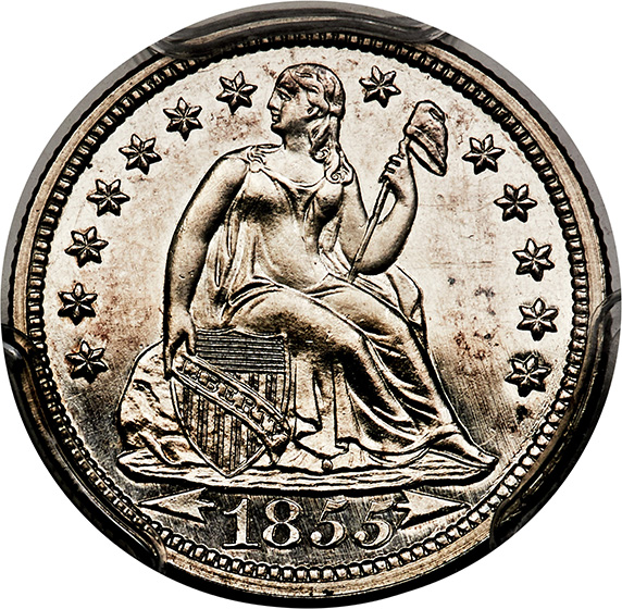 Picture of 1855 LIBERTY SEATED 10C, ARROWS PR64 Cameo