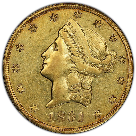 Picture of 1861 CLARK GRUBER $20 AU58 
