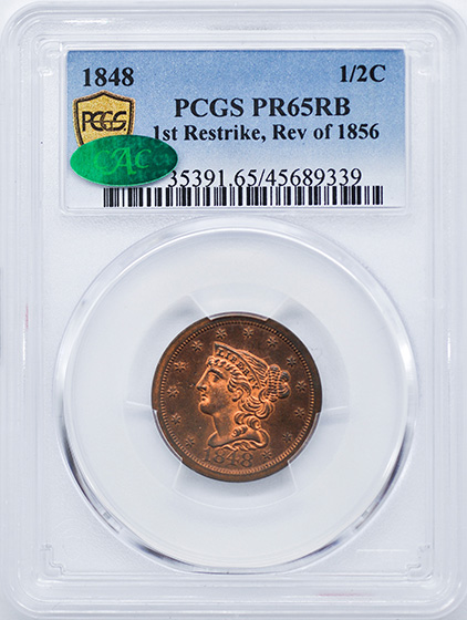 Picture of 1848 BRAIDED HAIR 1/2C, RESTRIKE PR65 Red Brown