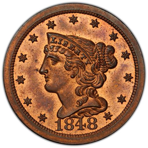 Picture of 1848 BRAIDED HAIR 1/2C, RESTRIKE PR65 Red Brown