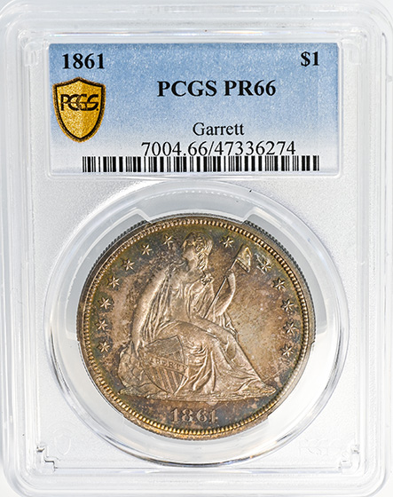 Picture of 1861 LIBERTY SEATED S$1, NO MOTTO PR66 