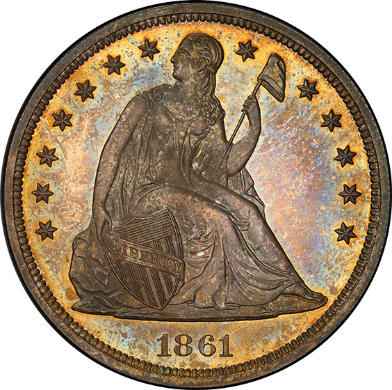 Picture of 1861 LIBERTY SEATED S$1, NO MOTTO PR66 