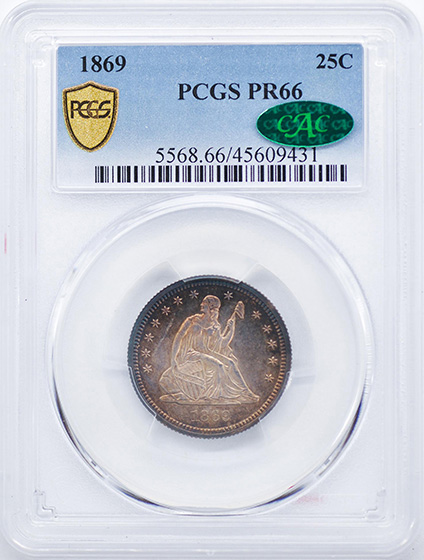 Picture of 1869 LIBERTY SEATED 25C, MOTTO PR66 