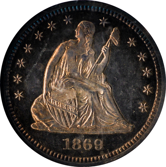 Picture of 1869 LIBERTY SEATED 25C, MOTTO PR66 