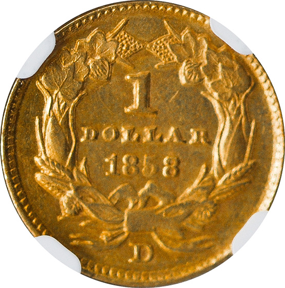 Picture of 1858-D GOLD G$1, TYPE 3 MS63 