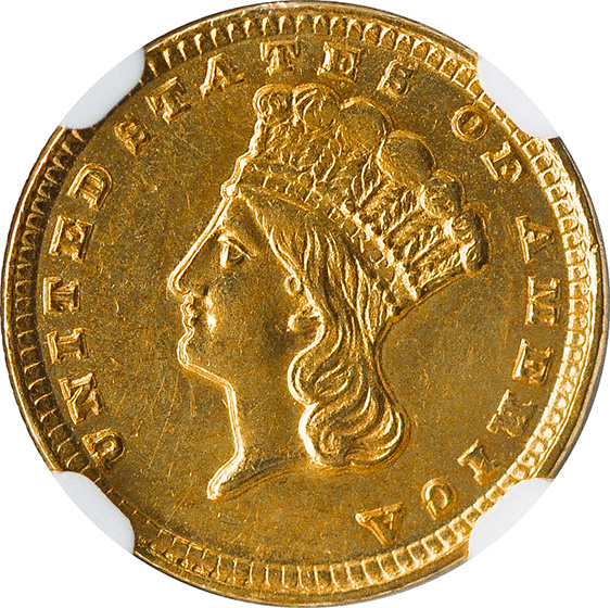 Picture of 1858-D GOLD G$1, TYPE 3 MS63 