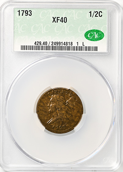 Picture of 1793 LIBERTY CAP 1/2, TYPE 1 FACING LEFT XF40 Brown