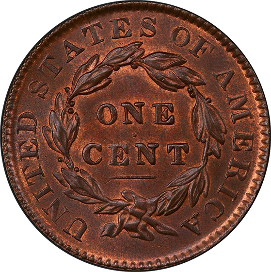 Picture of 1835 CORONET HEAD 1C, SMALL 8, STARS MS65+ Red Brown