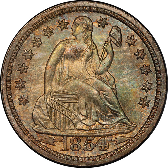 Picture of 1854 LIBERTY SEATED 10C, ARROWS MS67 