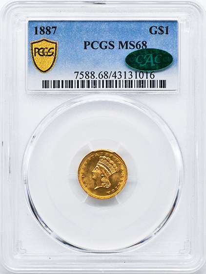 Picture of 1887 GOLD G$1, TYPE 3 MS68 