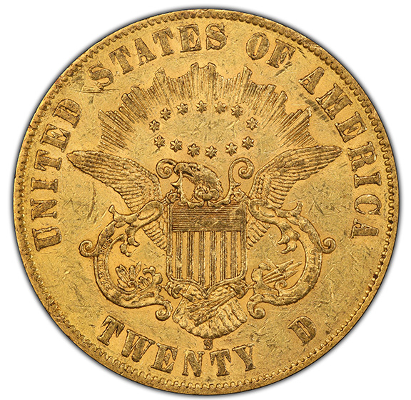 Picture of 1861-S LIBERTY HEAD $20, PAQUET AU55 