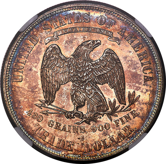 Picture of 1875-S/CC TRADE T$1, OVERMINTMARK MS64+ 