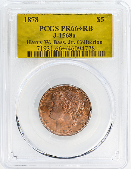 Picture of 1878 $5 J-1568A PR66+ Red Brown