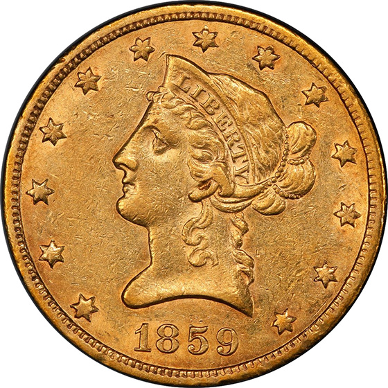 Picture of 1859-S LIBERTY HEAD $10 AU53 