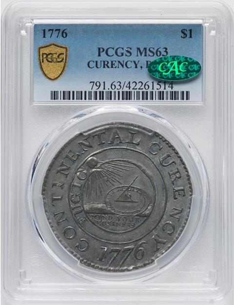 Picture of 1776 CONTINENTAL $1, CURENCY, PEWTER MS63 