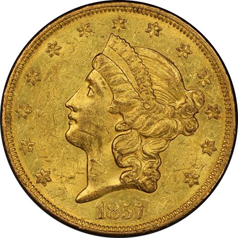 1857-O LIBERTY HEAD $20