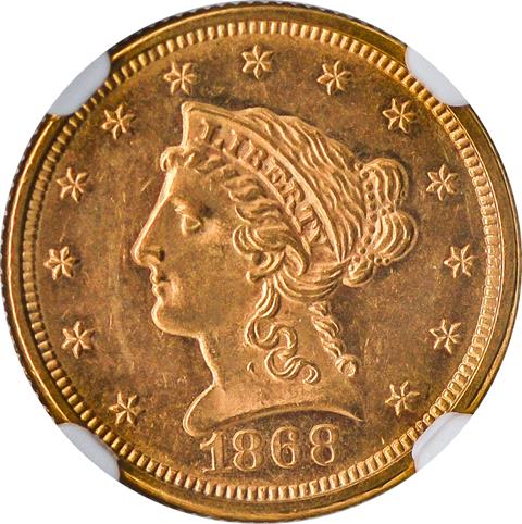 Picture of 1868 LIBERTY HEAD $2.5 MS62 