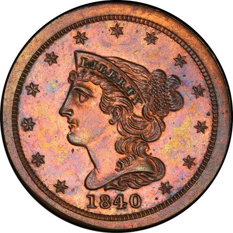 Picture of 1840 BRAIDED HAIR 1/2C, RESTRIKE PR65 Red Brown Picture of 1840 BRAIDED HAIR 1/2C, RESTRIKE PR65 Red Brown
