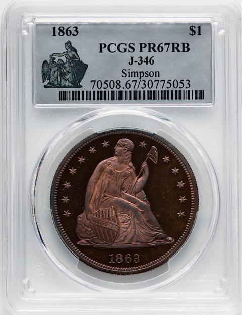 Picture of 1863 S$1 J-346 PR67 Red Brown
