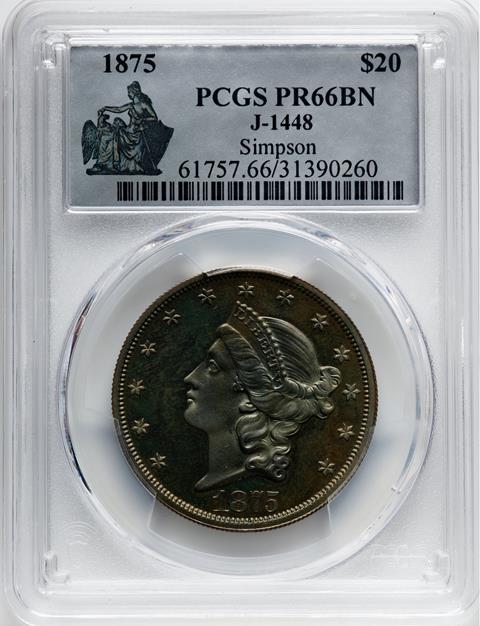 Picture of 1875 $20 J-1448 PR66 Brown