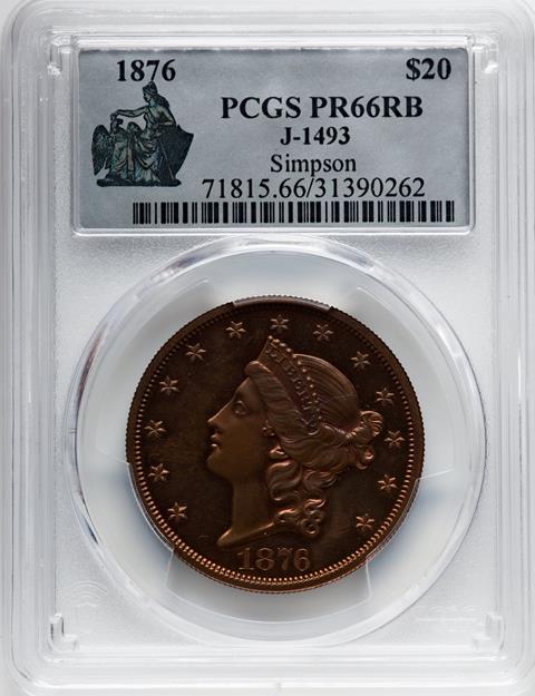 Picture of 1876 $20 J-1493 PR66 Red Brown