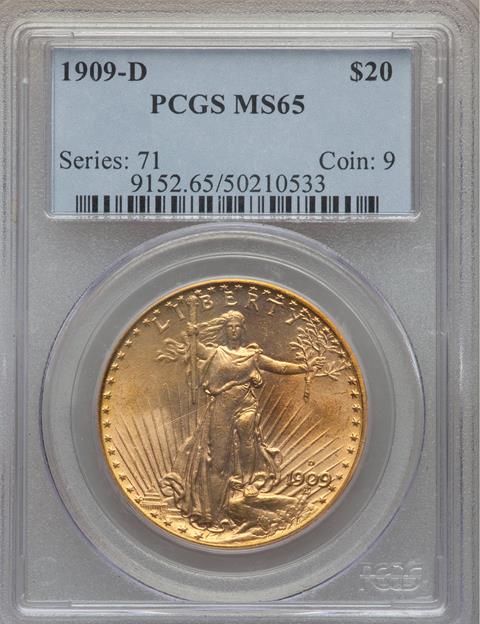 Picture of 1909-D ST. GAUDENS $20 MS65 