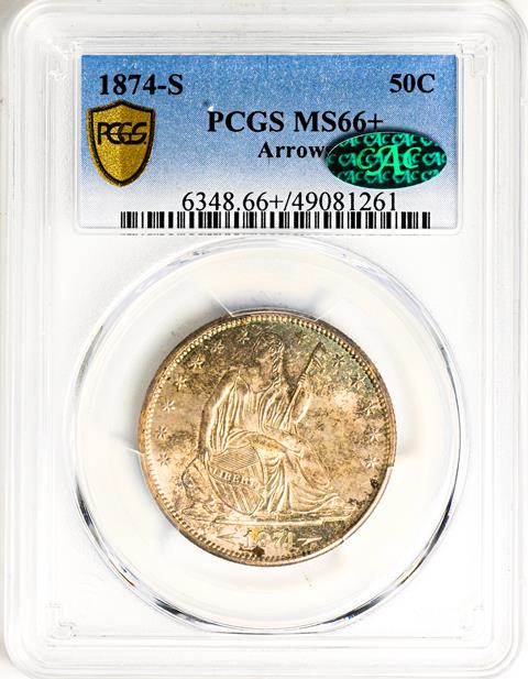Picture of 1874-S LIBERTY SEATED 50C, ARROWS MS66+ 