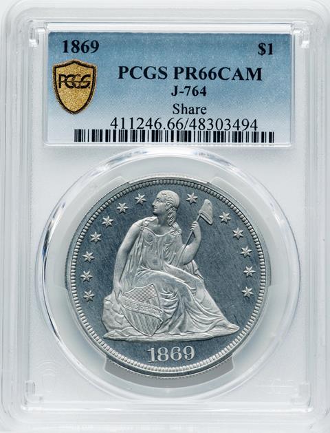 Picture of 1869 SEATED LIBERTY $1 J-764 PR66 Cameo