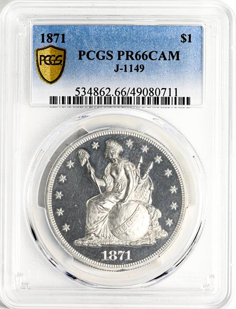 Picture of 1871 LONGACRE $1 J-1149, SILVER PR66 Cameo
