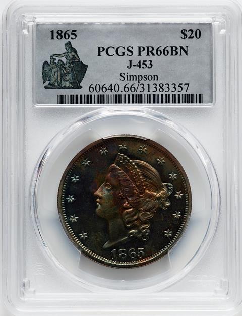 Picture of 1865 $20 LIBERTY J-453 PR66 Brown