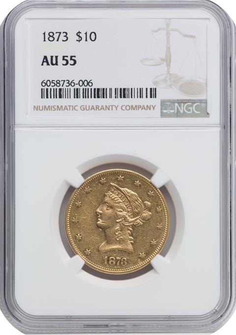 Picture of 1873 LIBERTY HEAD $10, CLOSED 3 AU55 