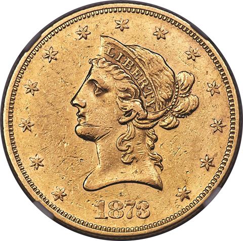 Picture of 1873 LIBERTY HEAD $10, CLOSED 3 AU55 
