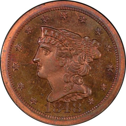 Picture of 1848 BRAIDED HAIR 1/2C, RESTRIKE PR66 Brown