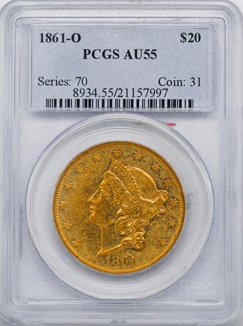 Picture of 1861-O LIBERTY HEAD $20 AU55 