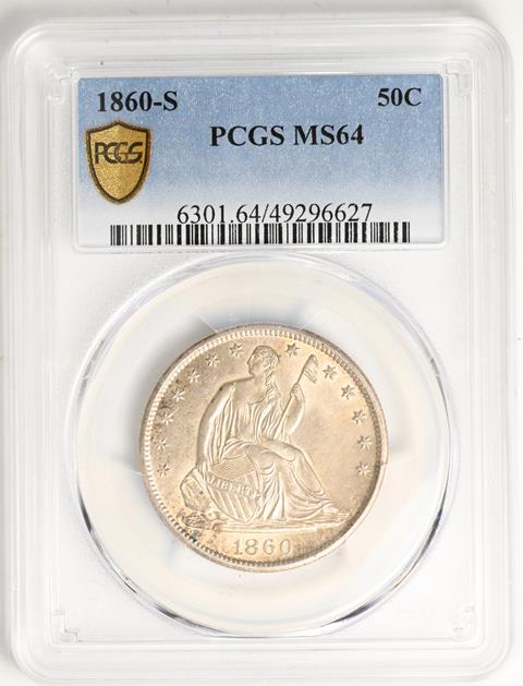 Picture of 1860-S LIBERTY SEATED 50C, NO MOTTO MS64 