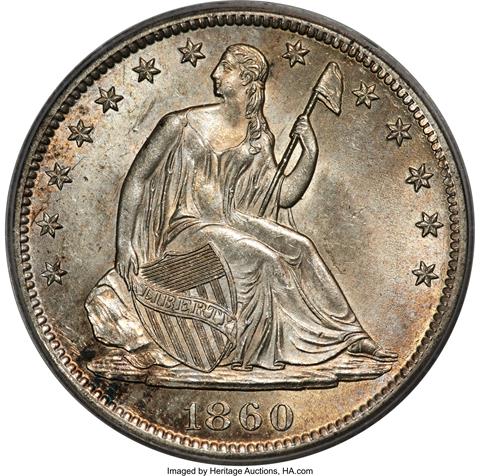 Picture of 1860-S LIBERTY SEATED 50C, NO MOTTO MS64 