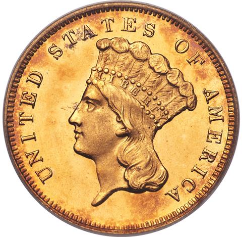 Picture of 1876 INDIAN PRINCESS $3 PR65 Deep Cameo