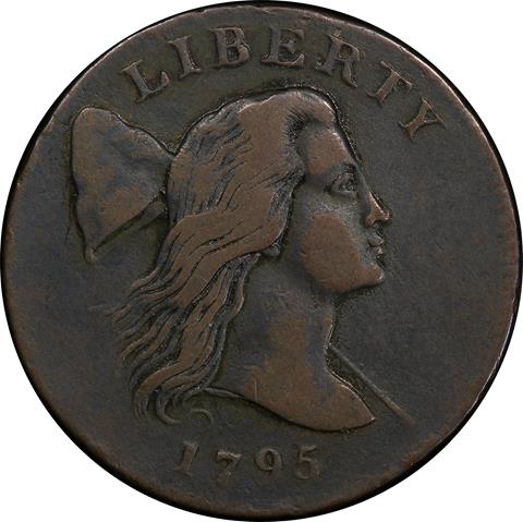 Picture of 1795 FLOWING HAIR LARGE 1C, JEFF, PLAIN EDGE VF30 Brown