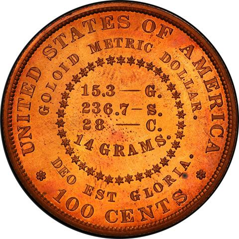 Picture of 1879 GOLOID METRIC $1 J-1632 PR66 Red