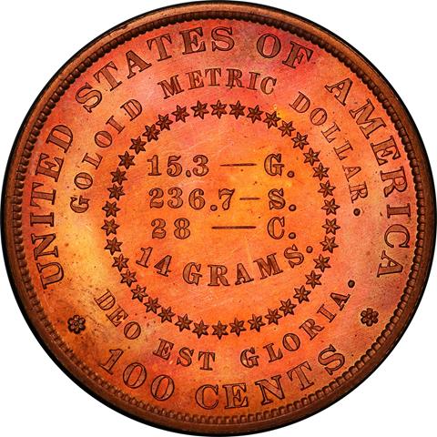 Picture of 1880 GOLOID METRIC $1 J-1652 PR66+ Red