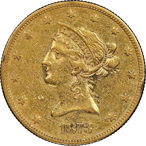 Picture of 1873 LIBERTY HEAD $10, CLOSED 3 XF40 