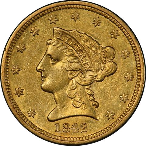 Picture of 1842 LIBERTY HEAD $2.5 AU55 