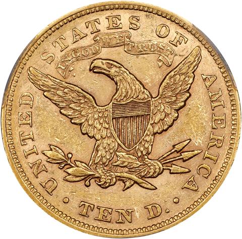 Picture of 1866 LIBERTY HEAD $10, MOTTO AU58 
