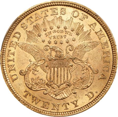 Picture of 1866 LIBERTY HEAD $20, MOTTO MS62 