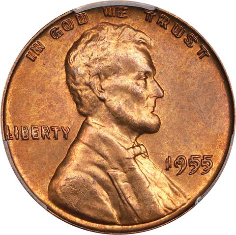 Picture of 1955/55 LINCOLN 1C, DOUBLED DIE OBVERSE MS64+ Red